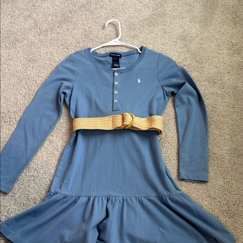 Ralph Lauren Girls’ Cotton Ruffle Bottom L/S Dress – Size L